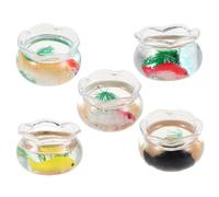 SOPOTUTU 5 Pezzi Mini Bocce per Pesci in Miniatura Acquario Rotondo per Casa delle Bambole con Piante d Acqua Realistiche e Carpe Simulate Decorazione Salvaspazio per e Scenari in