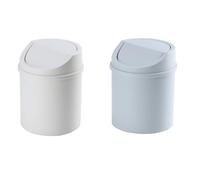 SOPOTUTU Bidoni della Spazzatura da Tavolo 2 Pezzi in Plastica Leggera con Coperchio Contenitori per Rifiuti Mini per Scrivania e Comodino Colori Grigio e Bianco Organizzatori di