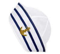 SOPOTUTU Cappello da Capitano Unisex in Poliestere Blu e Bianco, Berretto da Marinaio a Righe Taglia Unica 56 CM, Accessorio per Costume Cosplay e Feste a Tema Nautico