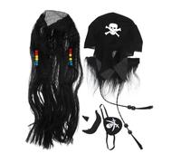 SOPOTUTU Costume Pirata Halloween con Parrucca Baffi e per Occhio Accessori Cosplay Leggeri e Comodi per Feste Tema e Carnevale