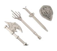 SOPOTUTU Set di 4 Accessori Giocattolo per Bambini in Plastica Scudi e Spade Argento Compatibili per Montaggio a Torre e Kit Scudo Fai da Te per Ragazzi