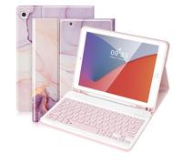 SOPPY Custodia con tastiera Bluetooth per iPad 7a/8a/9a generazione da 10,2", iPad Air 3 e Pro da 10,5", tastiera wireless rimovibile con slot per matita, custodia protettiva sottile, funzione