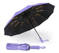 SOPPY Ombrello Pieghevole Antivento, Ombrello da Viaggio con 12 Stecche Rinforzate per Donna Uomo, Compatto, Leggero, Apertura e Chiusura Automatica, Resistente e Portatile - Viola