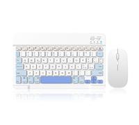 SOPPY Tastiera e Mouse Bluetooth Portatili, Mini Ricaricabile per iPad/Samsung Tab/Lenovo Tab/iOS/Android/Windows, Layout Italiano (Bianco e Blu)