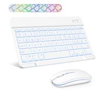 SOPPY Tastiera e Mouse Bluetooth Portatili, Mini Tastiera Ricaricabile con Retroilluminazione, Wireless per iPad/Samsung Tab/Lenovo Tab/iOS/Android/Windows, Layout Italiano (Bianco)