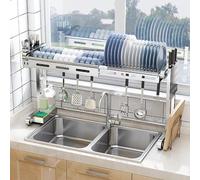 Sopra il lavello Rack, cremagliera dello scolapiat Large Over The Sink Dish Drying Rack Adjustable Large Capacity Stainless Steel Drainer Rack Kitchen Organizers Storage Rack