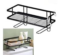 Sopra sullo scaffale di stoccaggio del gabinetto, ispessimento del ferro senza punzonatura, organizzatore del bagno per salvatore spaziale per carta igienica, gel doccia, (Black a strato singolo)