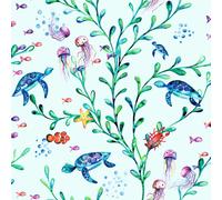 Under The Mare Carta da Parati 90941 Luce Verde Blu Pesci Tartarughe Jellyfis