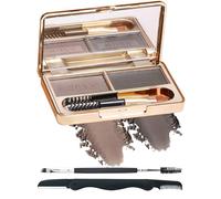 Sopracciglia Polvere Kit, 2 Colori Waterproof Eyebrow Palette Makeup Filling, Colore Sopracciglia, Waterproof Long Lasting Brow Powder, Natural Looking Brow, With Mirror Brow Brush and Razor Kit-02