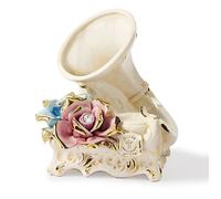 Soprammobile Capodimonte statuina Grammofono con fiori statuetta in porcellana