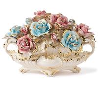 Soprammobile Centrotavola in Porcellana Capodimonte Bianco Oro Rose e Swarovski