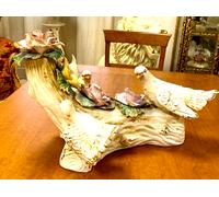 Soprammobile Centrotavola in Porcellana Capodimonte Fiori Rose Colombe Pace New