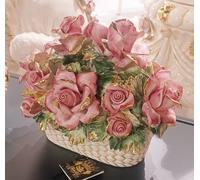 Soprammobile Porcellana di Capodimonte Cesto Ovale con Rose Rosa Centrotavola in