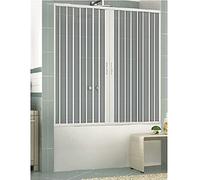 Sopravasca Box Vasca in PVC Nicchia Larghezza 140-200 cm, H 150 cm mod. ASIA, Bianco, box vasca/doccia con apertura centrale a due ante a soffietto, anche riducibile (Larghezza 190 cm, H 150 cm)
