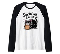 Sopravvivere Barely Funny Black Cat Amante del caffè Donne Uomini Maglia con Maniche Raglan