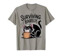 Sopravvivere Barely Funny Black Cat Amante del caffè Donne Uomini Maglietta