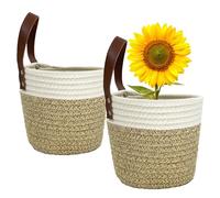 SOQKEEN 2 pezzi Cestini Portaoggetti, 15,2 cm Portaoggetti Bagno Piccoli Cestino Portaoggetti, Cotone Rotondo Cestino da Appendere Decorazioni Murali per Interni, Bagno, Cucina o Porta(Marrone chiaro)