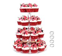 SOQKEEN Alzata per Torte, Alzata per Dolci Rotonda in Acrilico a 4 Livelli con Base per Alimenti per la Decorazione di Feste a Tema di Compleanno di Nozze