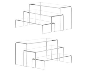 SOQKEEN Set 2 Espositori a 3 Livelli in Acrilico Trasparente (6 Pezzi) - Alzate Multiuso per Profumi, Cosmetici, Cupcakes e Collezioni