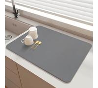 SOQKEEN Tappetino Scolapiatti Assorbente 40x60cm - Multiuso, Antiscivolo per Macchina caffè, Lavello e Accessori Cucina, Grigio Chiaro