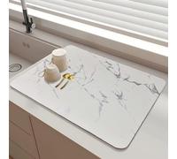 SOQKEEN Tappetino Scolapiatti Assorbente 40x60cm - Multiuso, Antiscivolo per Macchina caffè, Lavello e Accessori Cucina, Marmo Bianco