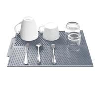 SOQKEEN Tappetino scolapiatti pieghevole in silicone, 43 x 33 cm, resistente al calore, antiscivolo, protezione per lavello da cucina, grigio chiaro