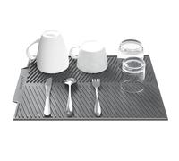 SOQKEEN Tappetino Scolapiatti Silicone 50x40cm, Foro Scarico, Grigio