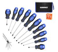 SORAKO Set di 11 cacciaviti magnetici, 5 Phillips e 5 a testa piatta, in acciaio al cromo vanadio con magnetizzatore 2 in 1 e manico antiscivolo