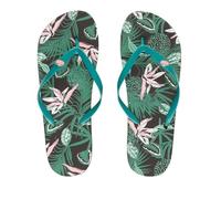 Sorbetto Infradito da donna alla moda, comode per la spiaggia e il tempo libero, Nero/Turchese con fiori, Taglia 40-41