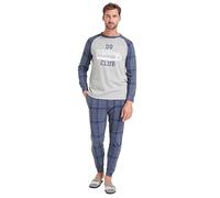 SORBETTO Pigiama da Uomo alla Moda Come Pigiama Lungo in Cotone, Maniche Lunghe, Blu/Grigio, Taglia L