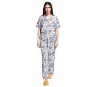 Sorbetto Pigiama lungo da donna, dal design moderno, Manica corta con abbottonatura blu/bianco con arancione, XL