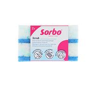 Sorbo Spugne Abrasive riciclate, realizzate in Schiuma PU Riciclata al 100% e Bottiglie in Pet riciclate al 100%, AntiGraffio, Pulizia sostenibile, Essenziale per Tutti i Giorni, Bianco/Blu