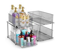 Sorbus 2 set di organizer sottolavello in metallo a 2 livelli per bagno e cucina, robusti cassetti scorrevoli in rete d'acciaio per sottolavello,