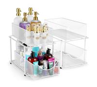 Sorbus 2 set di organizer sottolavello in metallo a 2 livelli per bagno e cucina, robusti cassetti scorrevoli in rete d'acciaio per sottolavello,