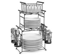 Sorbus Buffet Caddy - Il set impilabile da 7 pezzi include piatto, tovaglioli e porta posate, organizer da tavolo rimovibile a 3 livelli, ideale per cucina, cene, intrattenimento, feste,