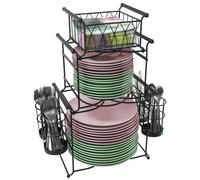 Sorbus Buffet Caddy - Set impilabile da 7 pezzi, include piatti, tovaglioli e portaposate. Organizer da tavolo staccabile a 3 livelli. Ideale per