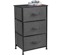 Sorbus Comodino con 3 cassetti - Comodino e tavolino portaoggetti a torre per casa, accessori per camera da letto, ufficio, dormitorio universitario, struttura in acciaio, piano in legno, cestini in