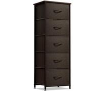 Sorbus Comodino con 5 cassetti - Comodino e comodino con struttura in acciaio, piano in legno, contenitori in tessuto facile da tirare per casa, accessori per camera da letto, ufficio e dormitorio
