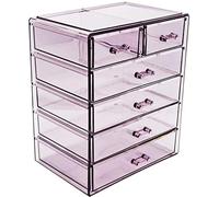 Sorbus Espositore per cosmetici e gioielli, grande valigetta da bagno, Viola, 4 Large, 2 Small Drawers