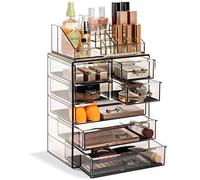 Sorbus Organizer trasparente per cosmetici e trucchi, custodia ed esposizione, design spazioso, supporto per comò, bagno, toeletta e piano di lavoro (3 cassetti grandi, 4 piccoli) [gioiello nero]