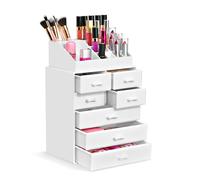 Sorbus Organizzatore per trucco, portapennelli e cassetti per trucco - Organizzatore per trucco in acrilico per toeletta e bagno - Vetrina per trucco con 3 grandi