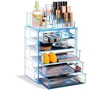Sorbus Organizzatore trasparente per cosmetici, trucchi e gioielli, design spazioso, per comò, bagno, toeletta e piano di lavoro, 3 cassetti grandi e 4 piccoli, blu (Blue Brilliance)