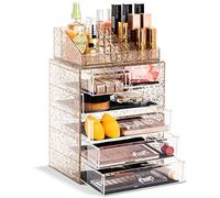 Sorbus Organizzatore trasparente per cosmetici, trucchi e gioielli, design spazioso, per comò, bagno, toeletta e piano di lavoro, 3 cassetti grandi e 4 piccoli, glitterato