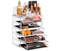 Sorbus Organizzatore trasparente per cosmetici, trucchi e gioielli, design spazioso, per comò, bagno, toeletta e piano di lavoro, 4 cassetti grandi e 2 piccoli