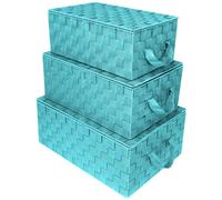 Sorbus Set di 3 cestini portaoggetti con coperchio, in rete intrecciata a mano, organizer per armadio in lino e organizer per riporre gli oggetti