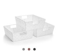 Sorbus Set di 3 grandi cestini portaoggetti per organizzare, design intrecciato a mano, in lino, organizer per armadi, scaffali, organizer e portaoggetti (bianco)