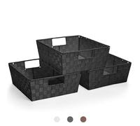 Sorbus Set di cestini in tessuto - Cestini portaoggetti per oggetti domestici - impilabili con cinghie intrecciate e maniglie integrate per il trasporto (nero)