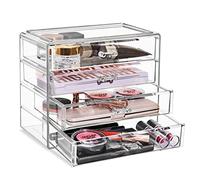 Sorbus, Set organizzatore per trucchi in acrilico, 4 cassetti, per toeletta e piano, cassetti ampi, trasparente, per pennelli, rossetti, gioielli, regalo di Natale per donne e ragazze