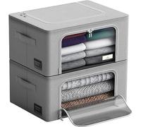 Sorbus Storage Bins with Metal Frame - Stackable & Foldable Clothes Organizer Bags - Oxford Fabric Storage Containers with Large Clear Window & Carry Handles, Bedroom Organization for Bedding & Linen
