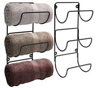 Sorbus Towel Holder for Bathroom Wall - 6 Level Wall Mounted Towel Rack Shelves for Rolled Bath Towels, Washcloths, Linens - Black Hanging Towel Racks for Bathroom, Spa, Salon, Towel Storage Organizer